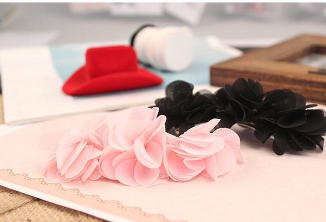 lavieen饰品源头工厂批发甜美粉色气质黑色三朵雪纺立体花朵发夹